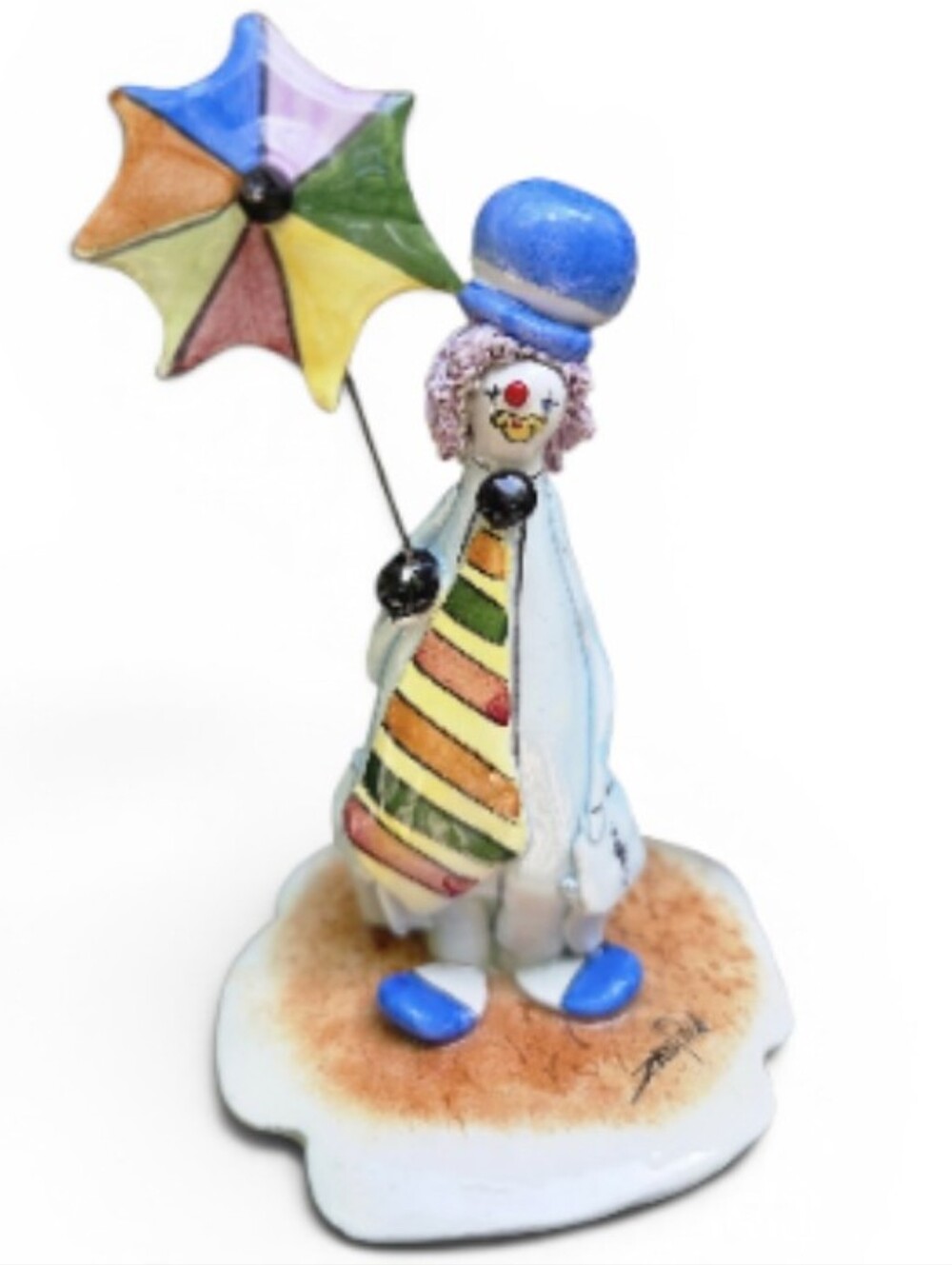 Lino Zampiva Ceramic Italian Collectible Clown Figurines Umbrella Spaghetti Hair